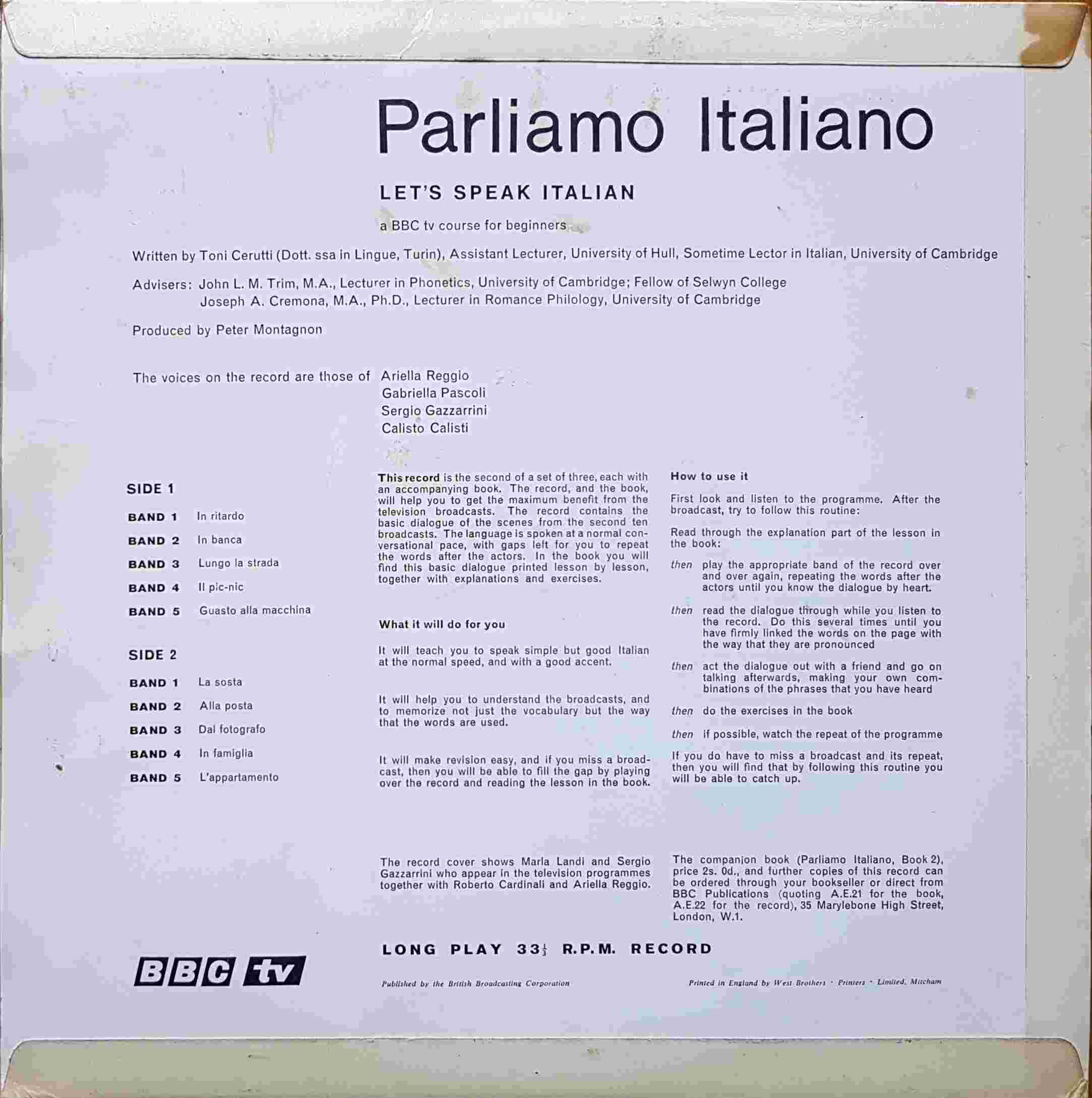 Picture of OP 3/4 Parliamo Italiano - Let's Speak Italian lessons 11 - 20 by artist Toni Cerutti from the BBC records and Tapes library